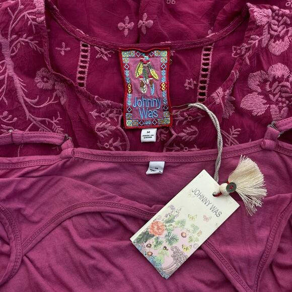 Johnny Was Gracie Hopscotch Embroidered Midi Dress Rumba Red Size M - Picture 12 of 13